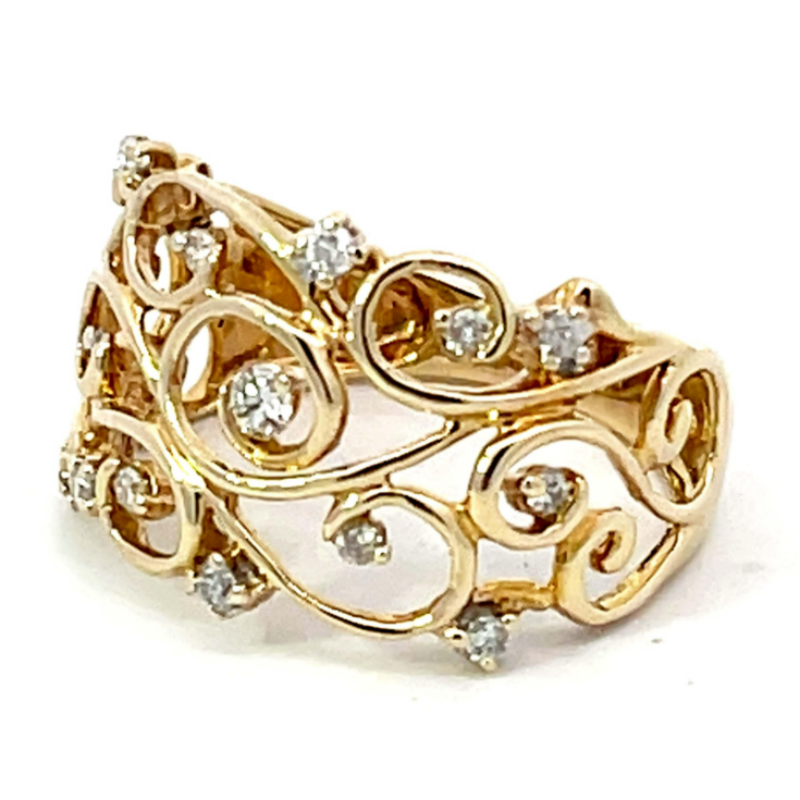 Vintage Gold Color Luxury Women's Ring Creative Wide Fine Imitation Crystal Fashion Line Jewelry Accessories