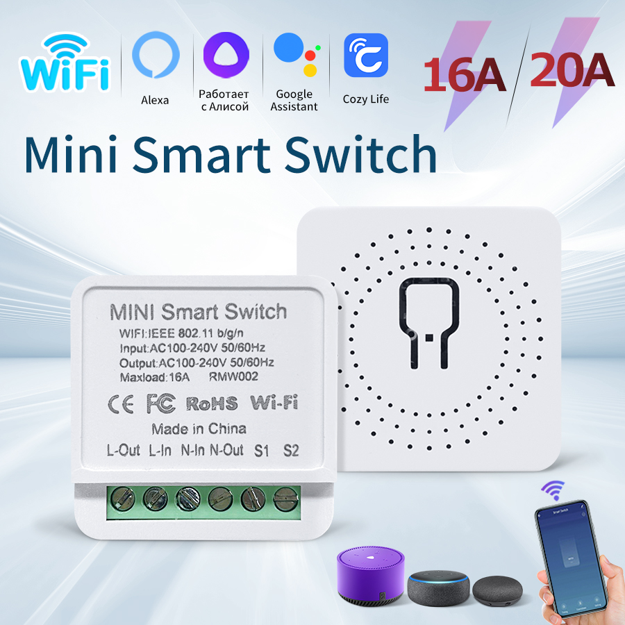 Tuya Mini 16A WiFi Switch Smart Life App 2 Way Control Smart Home Automation Module Interruptor Work for Alexa Home