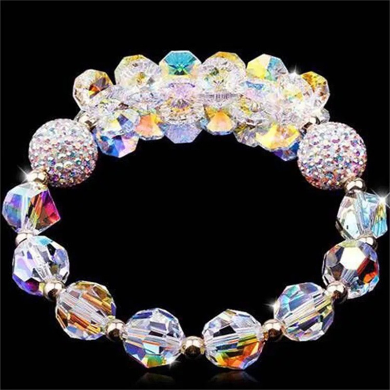 Fashion DIY Crystal Round Chain Charms Elastic Bracelet For Women Female white Shampee Beads Adjustable Bracelets Jewelry