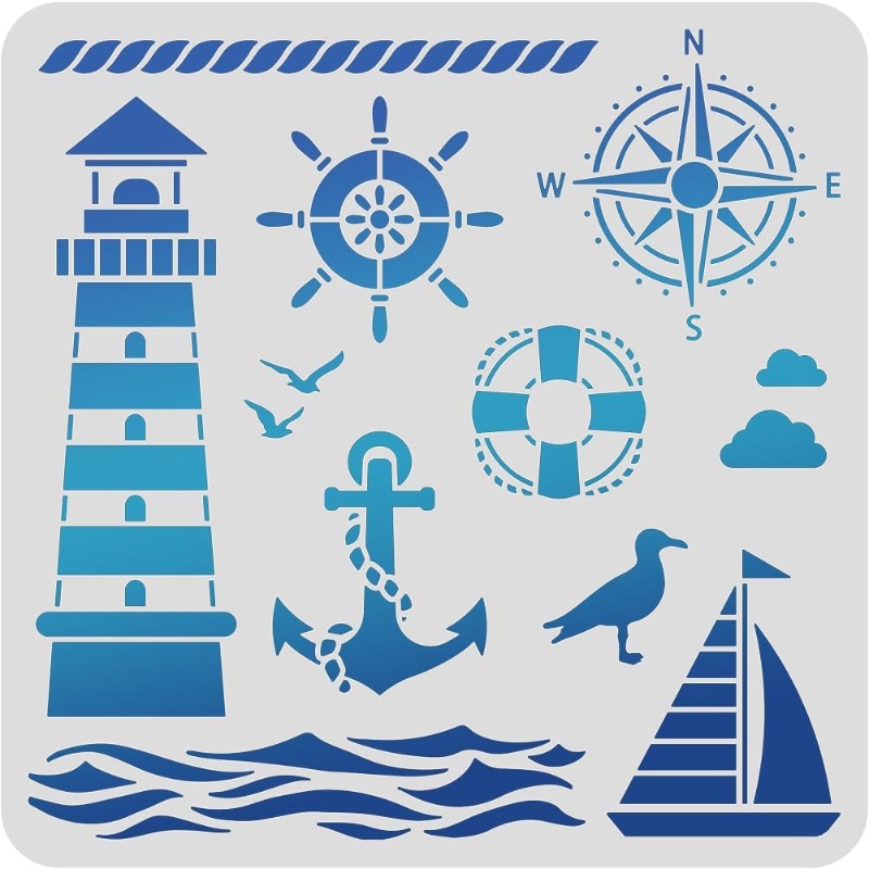 1 pc Lighthouse PET Plastic Drawing Templates 11.8x11.8 Inch Compass Anchor Template Stencil for Scrabooking