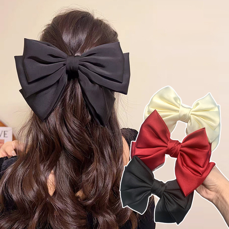 Korean Bowknot Hairpin Woman Girl Satin Ribbon Barrette Sweet Bow Back Head Spring Clip Headwear Elegant Accessories
