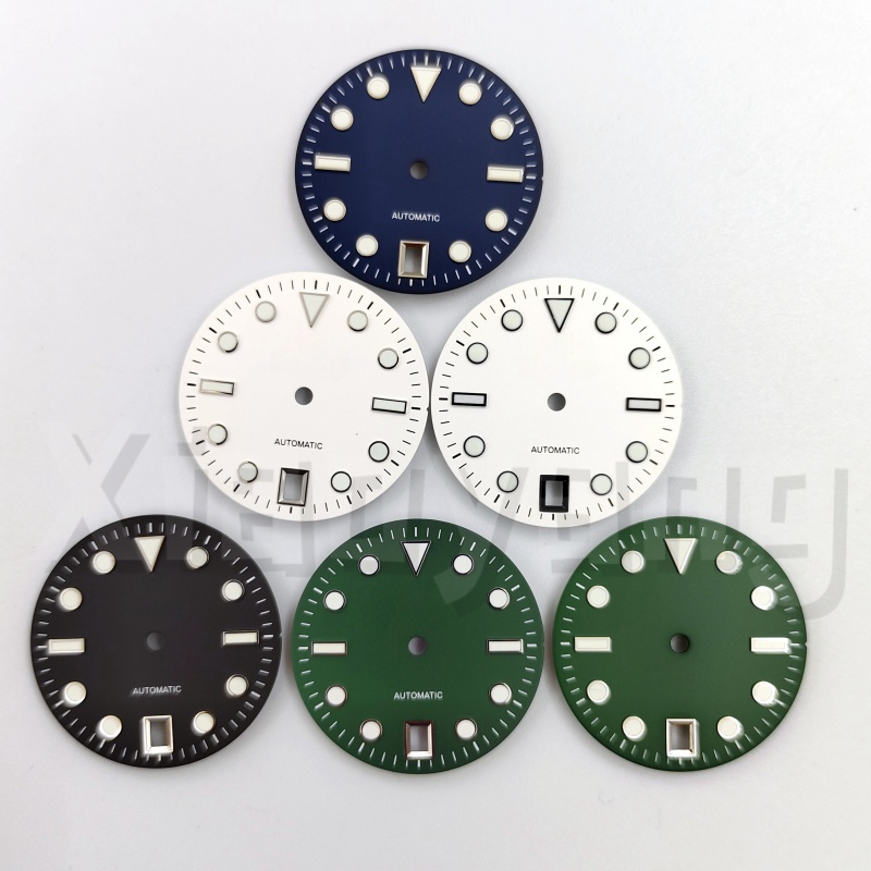 29mm 6 O'clock Date Sub Watch Dial Hand Set Green Luminous Fit NH34 NH35 Automatic Movement Watch Replacement Watch Parts