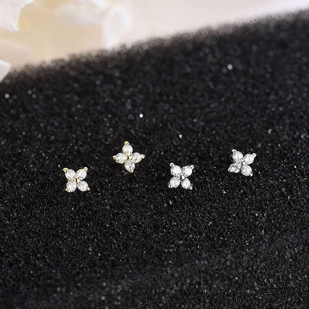 Trendy Cute Sweet Flower Zircon Stud Earring For Women Classic Shiny Stud Earrings Fashion Small Ear Female Jewelry