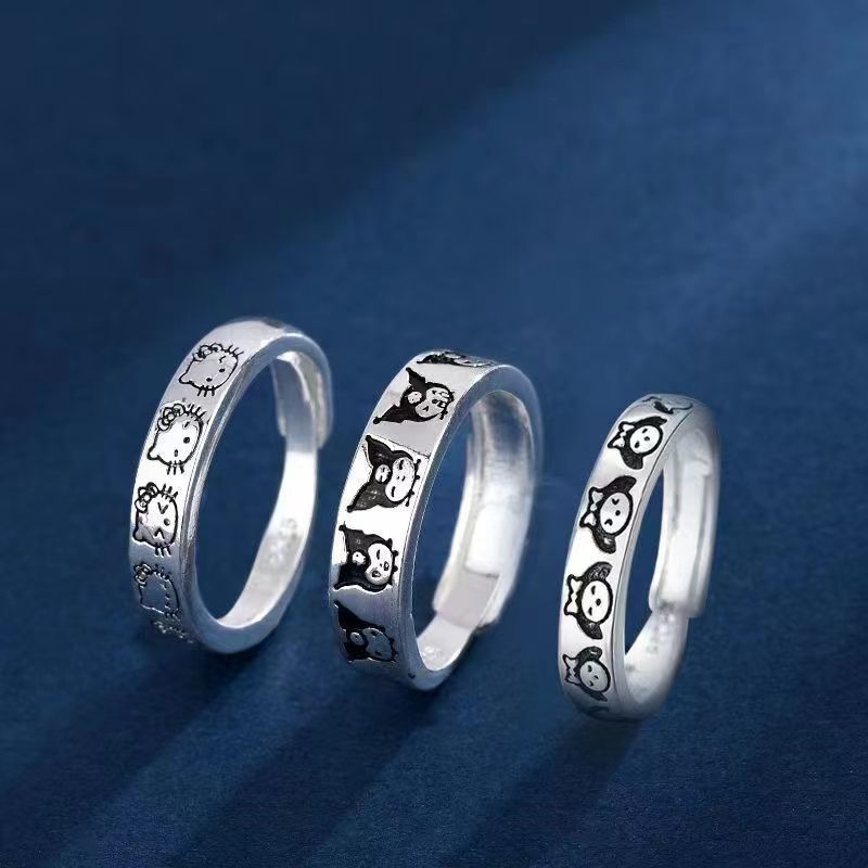 Kawaii Girls Ring Cute Hello Kitty Sweet Cartoon Sanrio Kuromi My Melody Anime Hellokitty Y2K Adjustable Couple Girlfriend Rings
