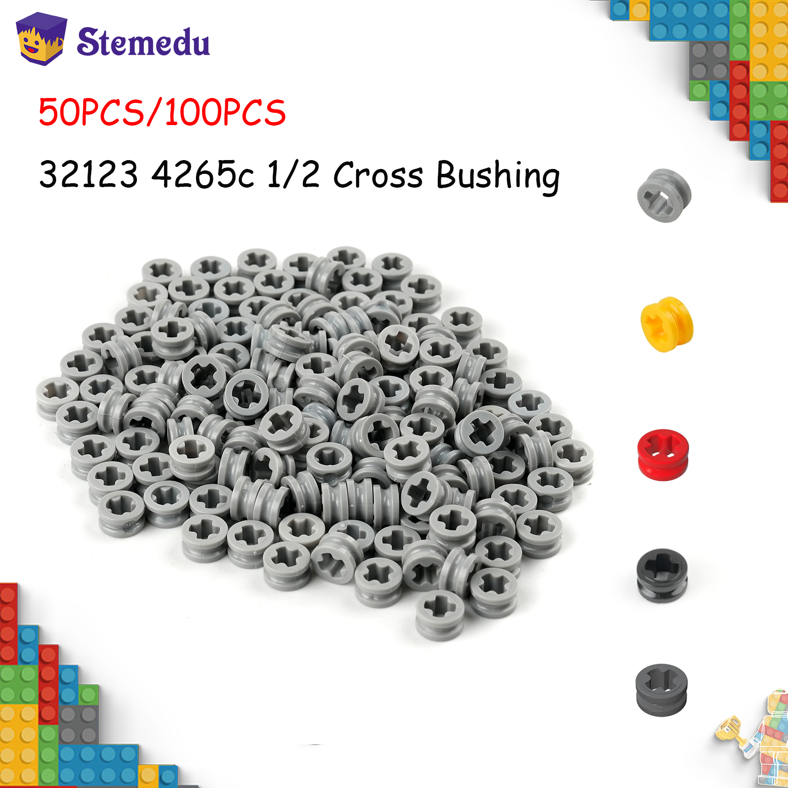 50PCS/100PCS 32123 4265c 1/2 Cross Bushing Technology Building Blocks Parts Axle Bush Assembles MOC Bricks DIY Toys Accessory