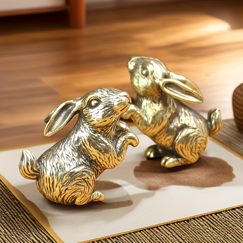 1pc Brass Standing Rabbit Sculpture - Vintage Metal Animal Ornament - For Home, Living Room, Office, Cafe Decoration
