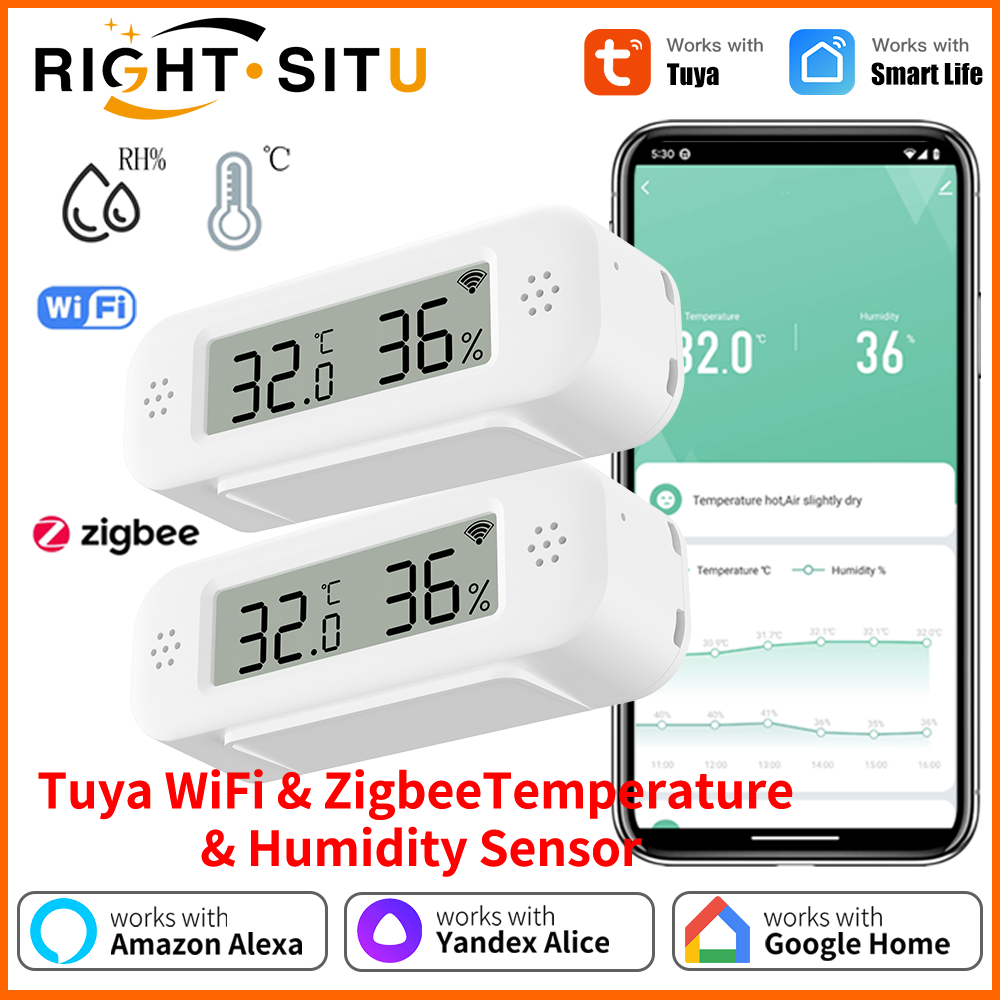 Tuya WiFi Zigbee 3.0 Temperature and Humidity Smart Home Thermometer Hygrometer APP Remote Alarm Work with Alexa Home
