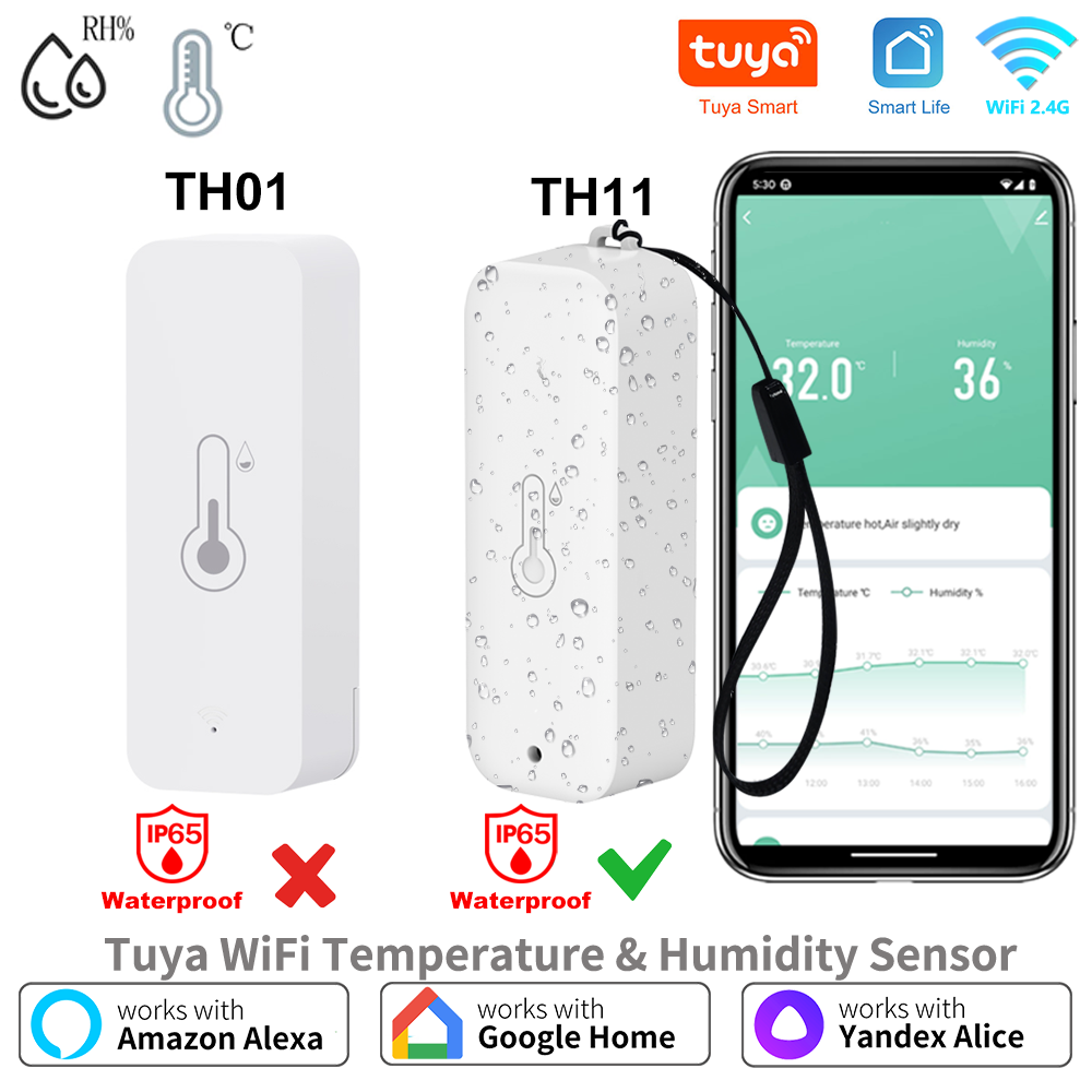 Tuya WiFi Smart IP65 Outdoor Temperature Humidity Sensor Tuya APP remote Alert Home Security Works With Alexa Home