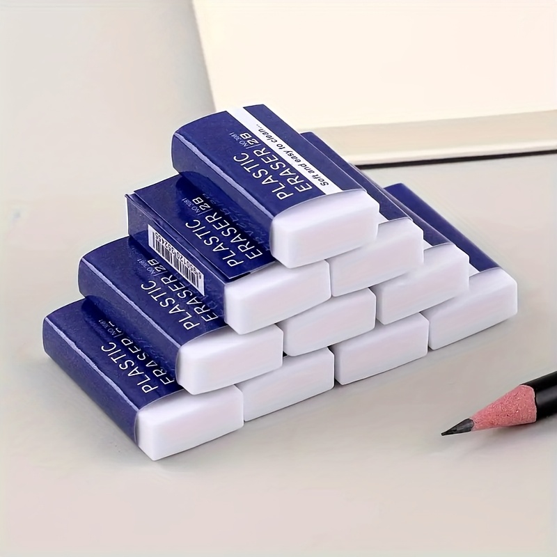 10Pcs 2B White PVC Eraser Clean and Mess Free Student Exam Office Sketch Soft Eraser
