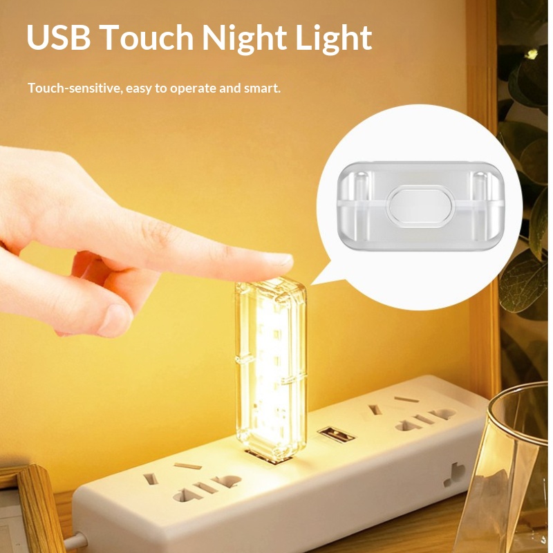 10 LED Touch Dimming USB Night Light 5V Portable 3000K/6500K For Bedroom Study PC Laptop Mobile Power Bank Plug in Lighting