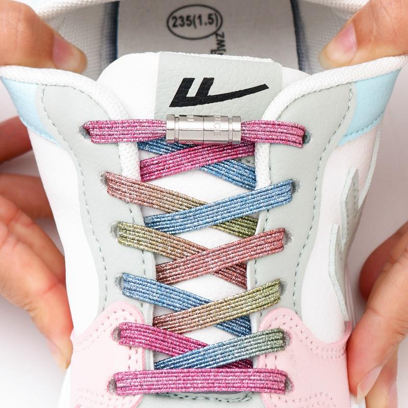 1Pair Glitter Shoelace Rainbow Elastic Laces Sneakers No Tie Shoelace Innovation Flat Shoe Laces Without Ties for Kid and