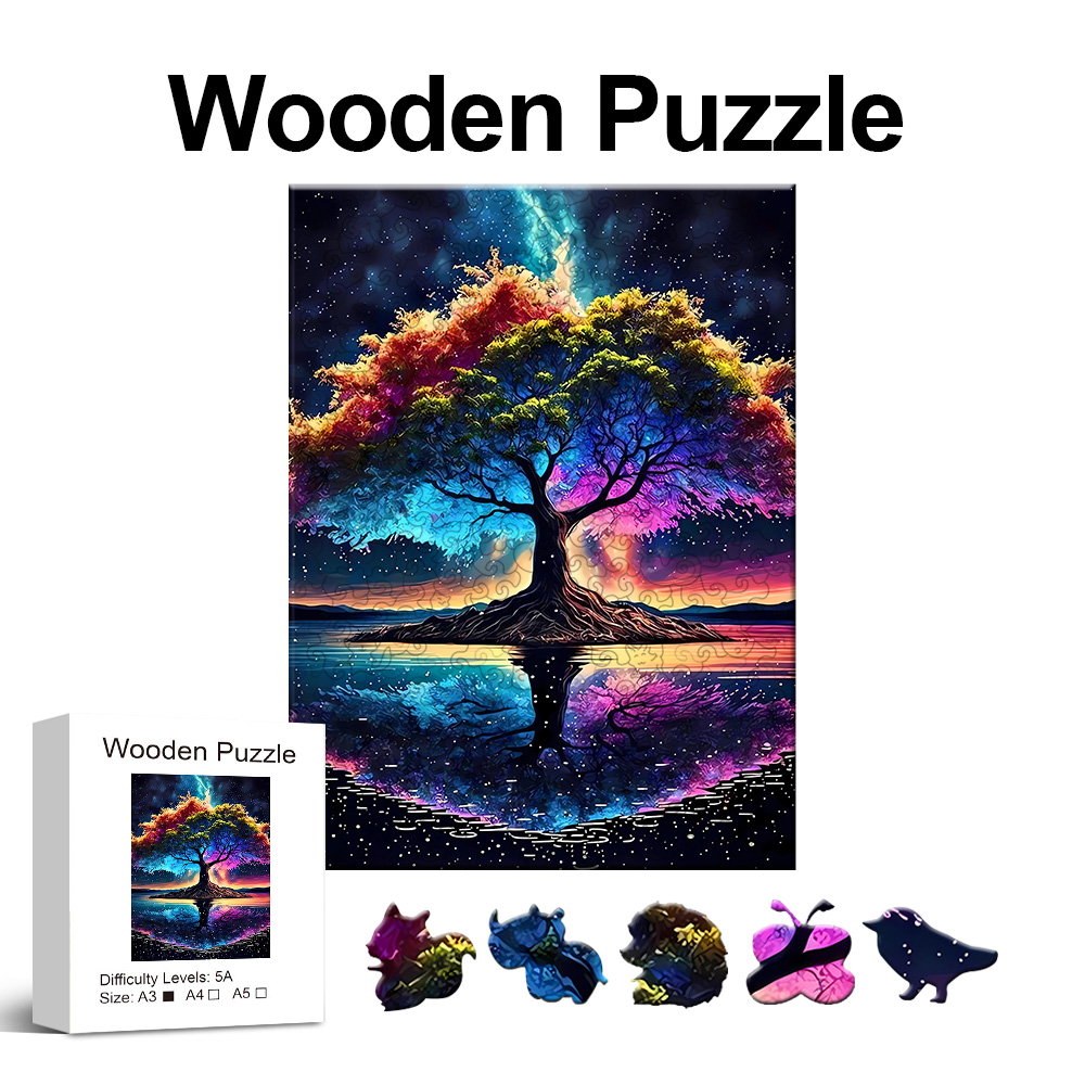 Colorful Tree Wooden Jigsaw Puzzle Art, Uniquely Animal Shaped Pieces Toys, with Beautiful Package Home Decor