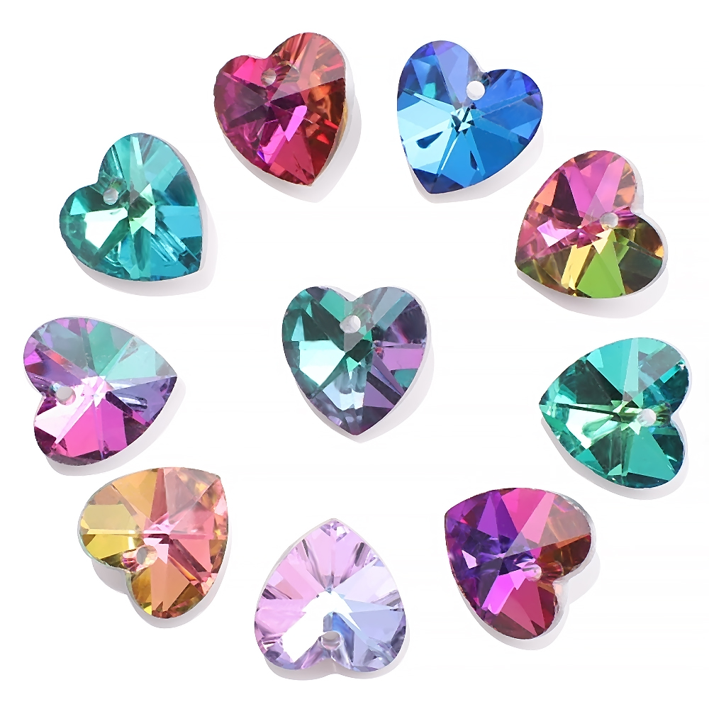 10/14/18mm Love Heart Pendants Austria Glass Beads Charms Gems Crystal for Fashion Women DIY Jewelery Making Earring Necklace