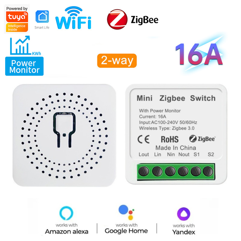 Energy Monitor Switch ZigBee 16A 90-250V AC Tuya Smart Life App Works with Alexa for Home Voice Control