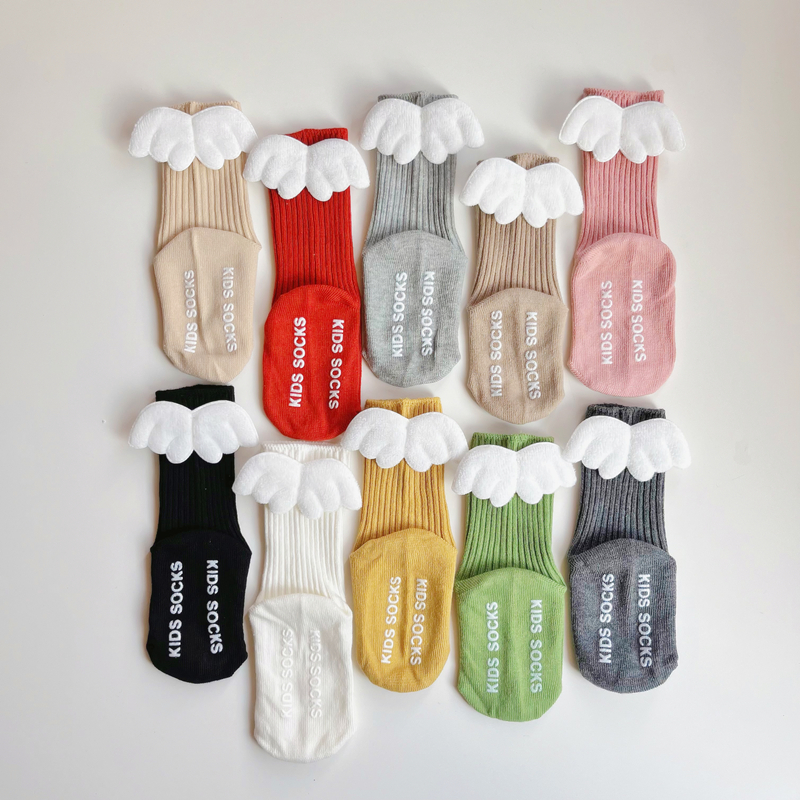 4Pairs/Lot Baby Girls Boys Angel Wing Socks Cotton Short Floor Socks Kids Cute Non-Slip Toddler Newborn Socks For 0-3Years