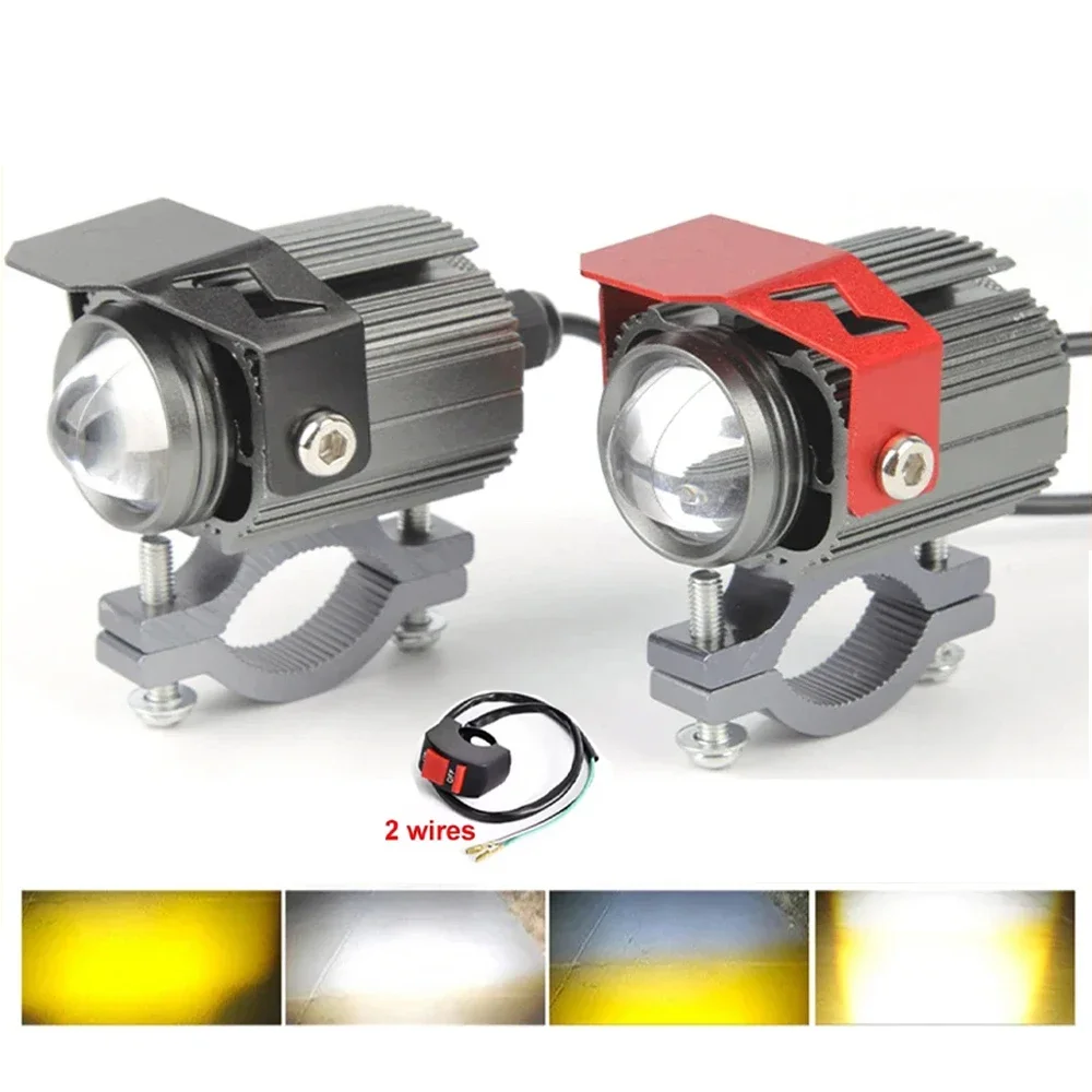 PECHAM Auxiliary Led Lights For Motorcycle Headlight Fog Lights Lamp Front Additional Spotlights 12V-85V Dual Color White Amber