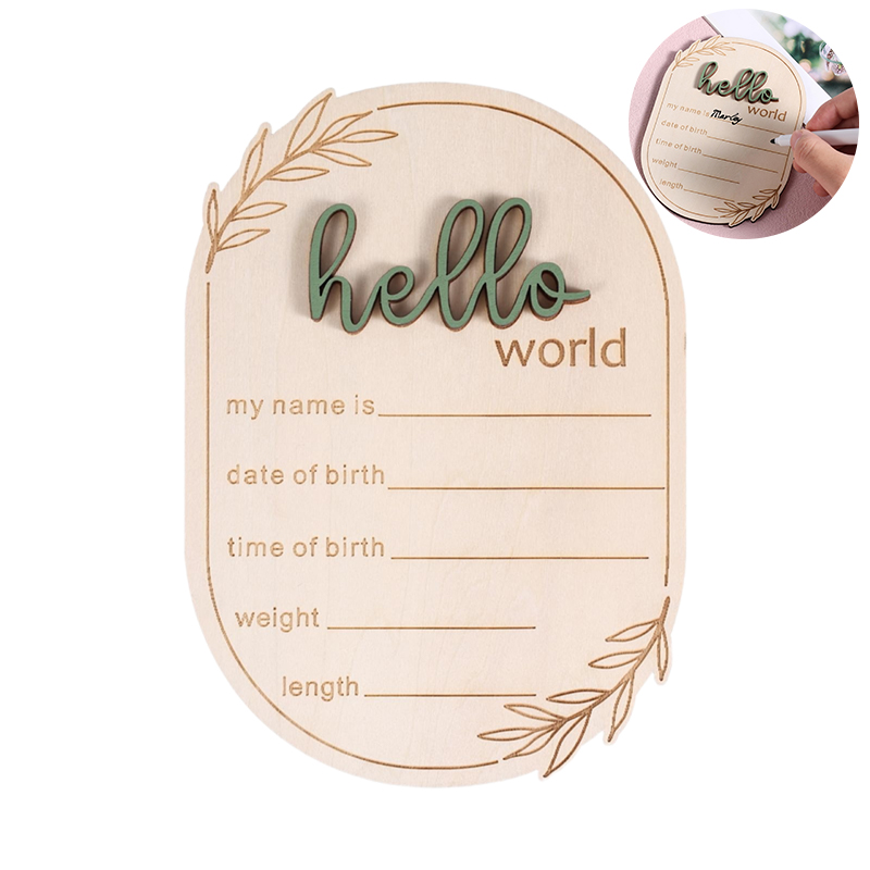 1Pcs Hello World Newborn Sign Wooden Baby Announcement Sign for Hospital Baby Name Announcement Sign Newborn Keepsakes Props