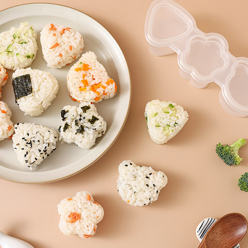 2023 New Cute White 3 Grid Sushi Mold Bento Rice Ball Sushi Tool Set Seaweed Rice Ball Pressed Mold Bento Tool Kitchen Utensil