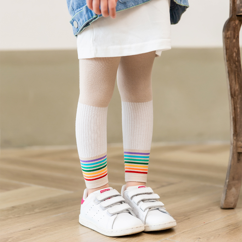 A cute and versatile children's rainbow ankle-length tights for spring and autumn, soft and breathable, Korean style
