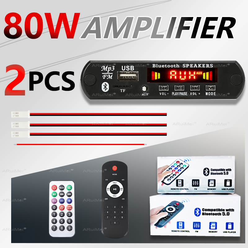 2*40W 80W Amplifier MP3 Player Decoder Board 7V 20V Wireless Bluetooth 5.0 Car Audio USB TF FM Radio Recording Call For Speaker