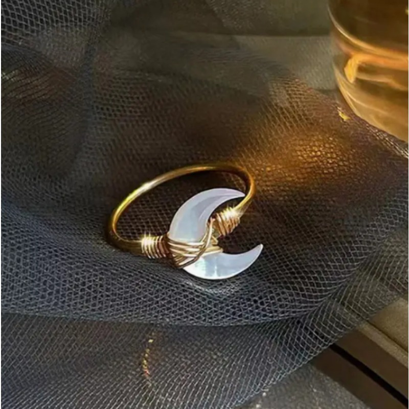 1pc Bohemian Style Moon Shaped Adjustable Ring Vintage Celestial Jewelry for Daily Wear & Party Ocns