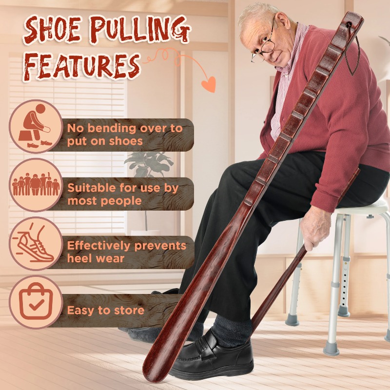 Shoe Lifter Solid Wood Shoe Horns Wooden Shoe Horn Beech Wood Shoehorn Long Handle for seniors Non-Slip Long Shoe Horn