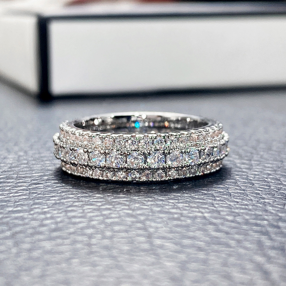 1 Eye-Catching Luxury Unisex Ring Copper White Gold Color Inlaid Cubic Zirconia Banquet Party Engagement Ornament