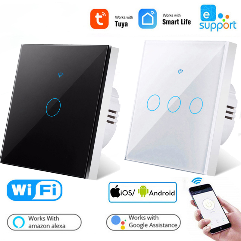 Tuya WiFi Smart Light Switches Glass Panel Wall Smart Switch Universal 100-240V For EU Smart Home Life Alexa Home lightify