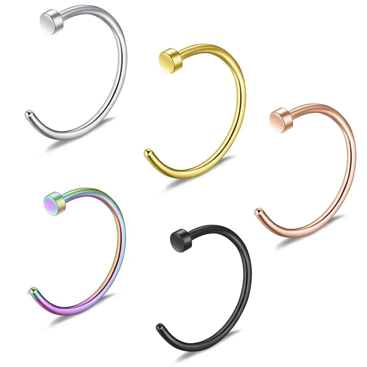 1 /5pcs 0.8*8m punk stainless steel fake nose ring C-shaped nose clip lip ring earrings Spiral fake septum piercing jewelry