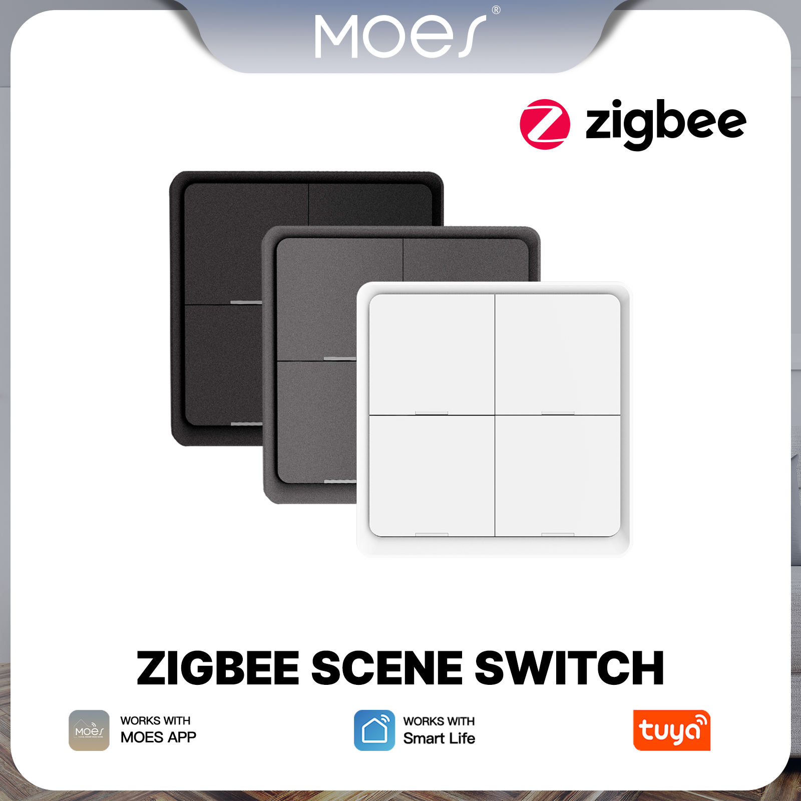 Moes Tuya ZigBee Wireless Scene Switch Smart Devices 12 Control Modes Handheld Push Button Setup Home Automation Scenario 2MQTT