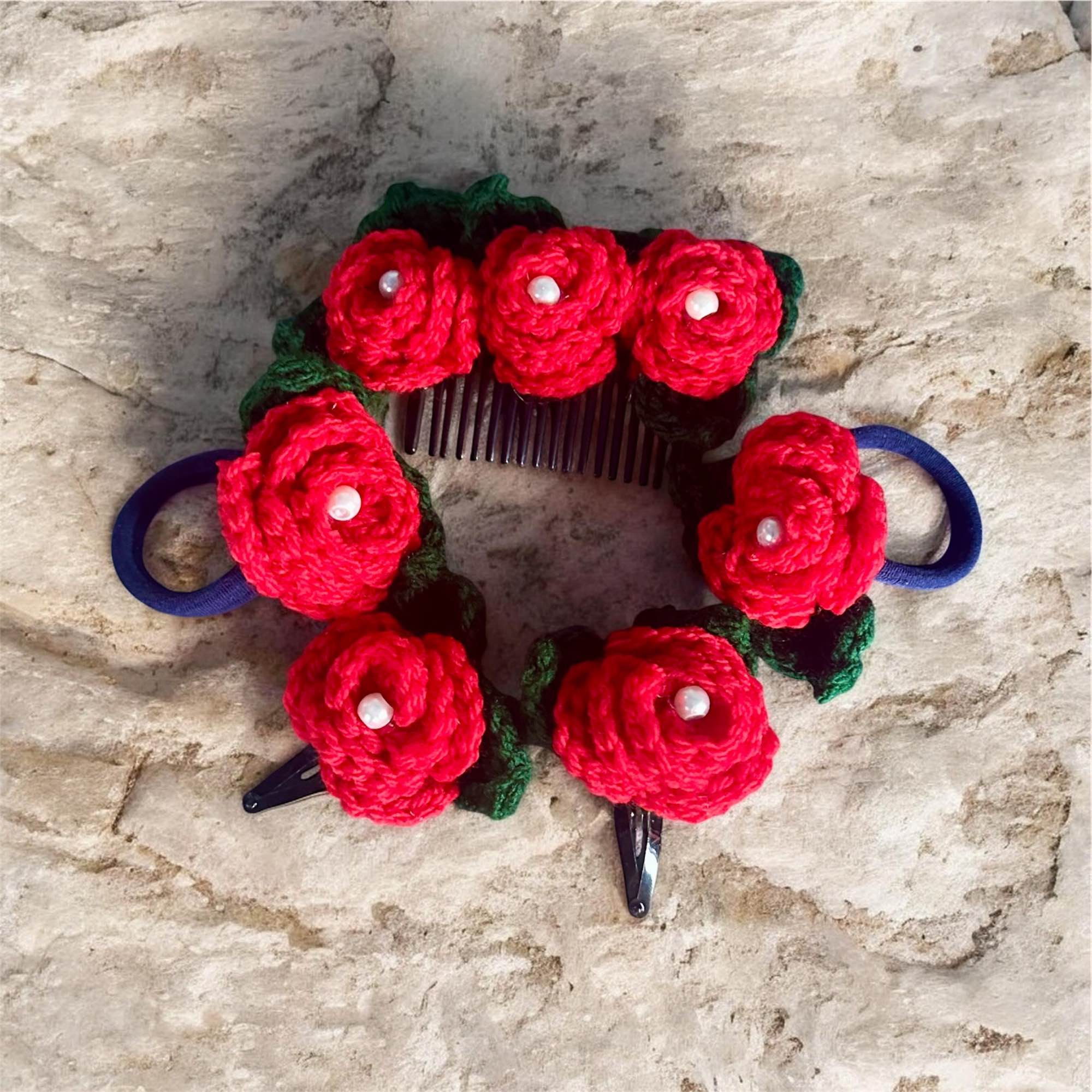 5 pcs Crochet Woolen Rose Hair Accessories Set For Women
