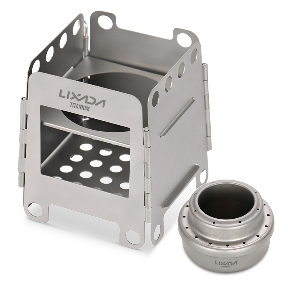 Lixada Titanium Wood Stove Ultralight Folding Pocket Stove Portable Mini Stove Outdoor Camp Cooking Picnic Wood Burner
