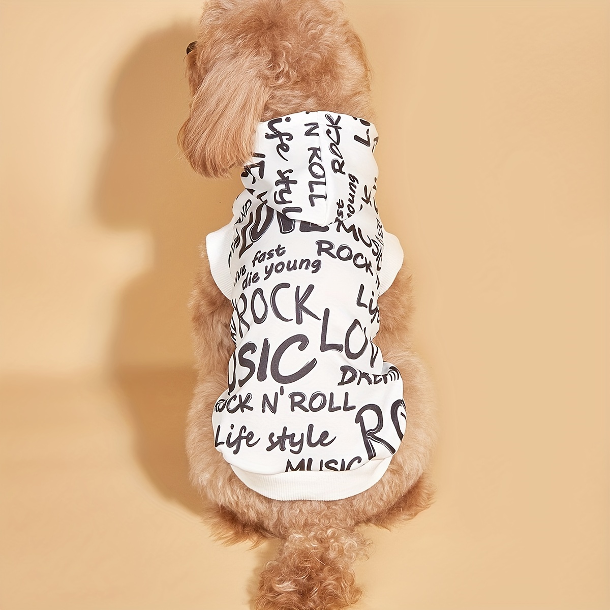 Cute Hooded Pet Sweatshirt, White with Black Hand - drawn Lettering Print, Lightweight & Trendy, Ideal for Small Dogs and Cats