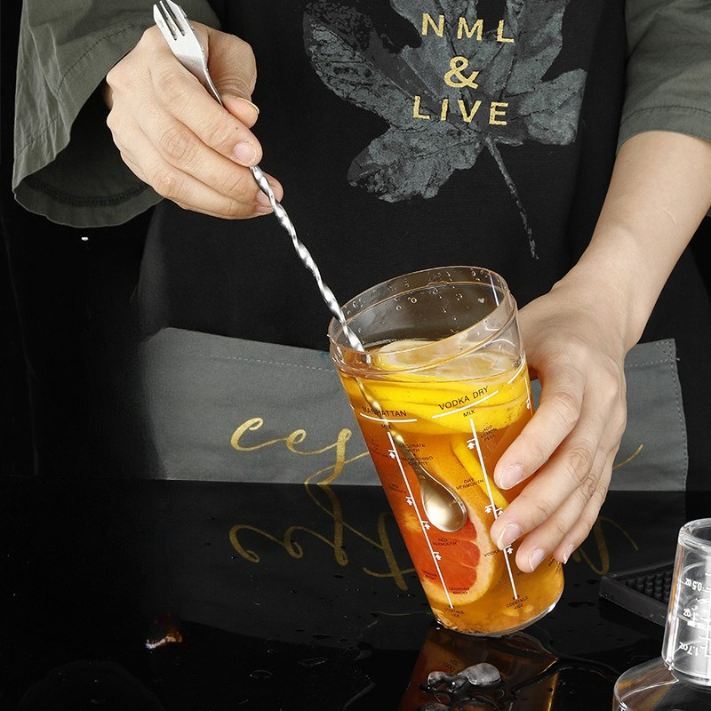 Stirring Spoon Stainless Steel Long Handled Bar Spoon Double Headed Dual-purpose Fork Thickened Cocktail Mixing