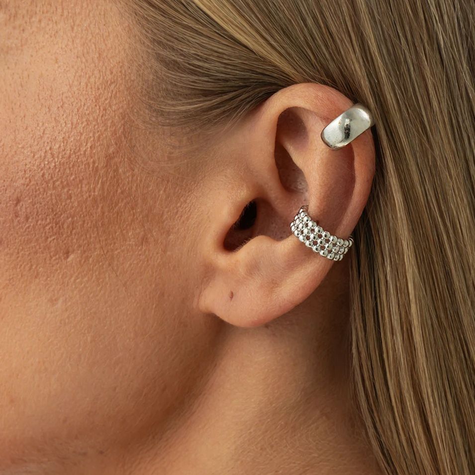 Salircon New 2Pcs/set Three Layer Round Bead Ear Clip Women Trendy Minimalist Geometry Earring Wedding Party Jewelry Accessories