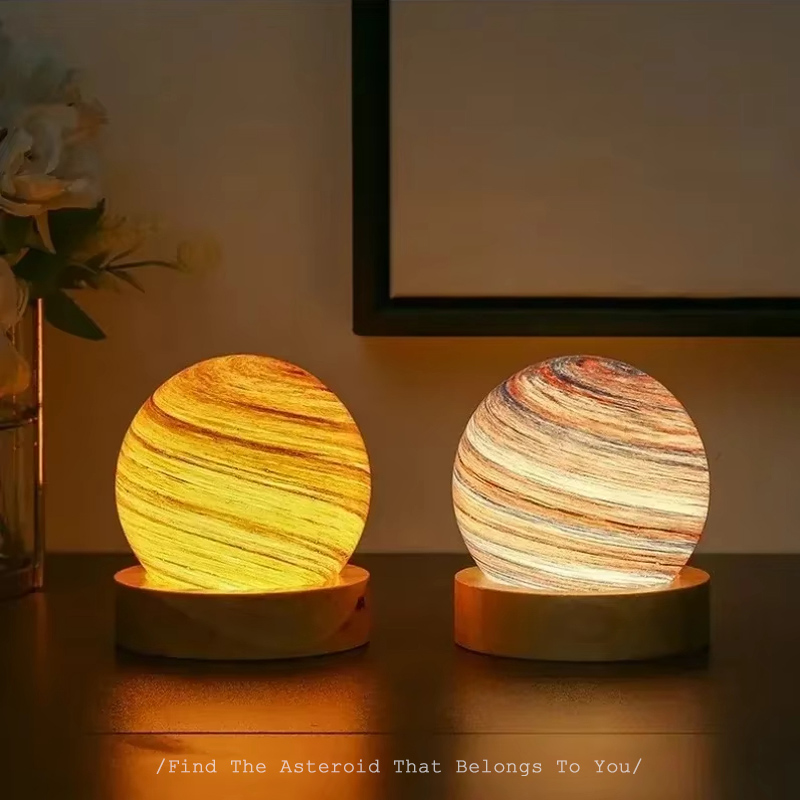 Creative DIY Planet Lamp Crystal Ball Starry Sky Night Light Romantic Bedside Light Solid Wood Base Birthday USB