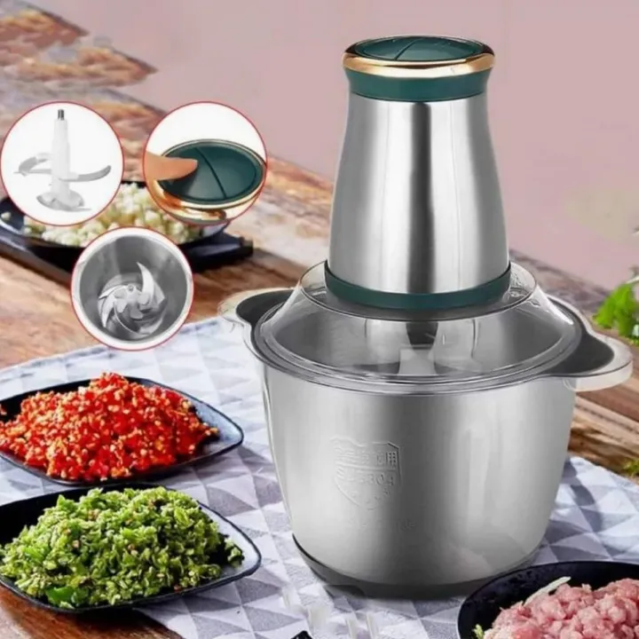 Electromax Stainless Steel Electric Vegetable Chopper And Meat Grinder Food Processor- 2 Lit