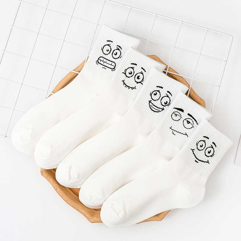 Women White Socks Cotton Cute Funny Socks Anime Kawaii Smiley Harajuku Designer Socks Family