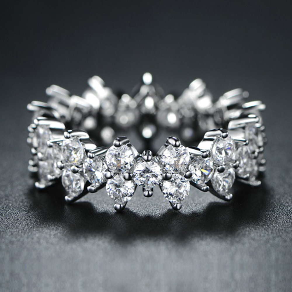 Huitan Full Paved Small Round Zircon Women Promise Ring Irregular Luxury Bridal Wedding Ceremony Rings Fashion Jewelry