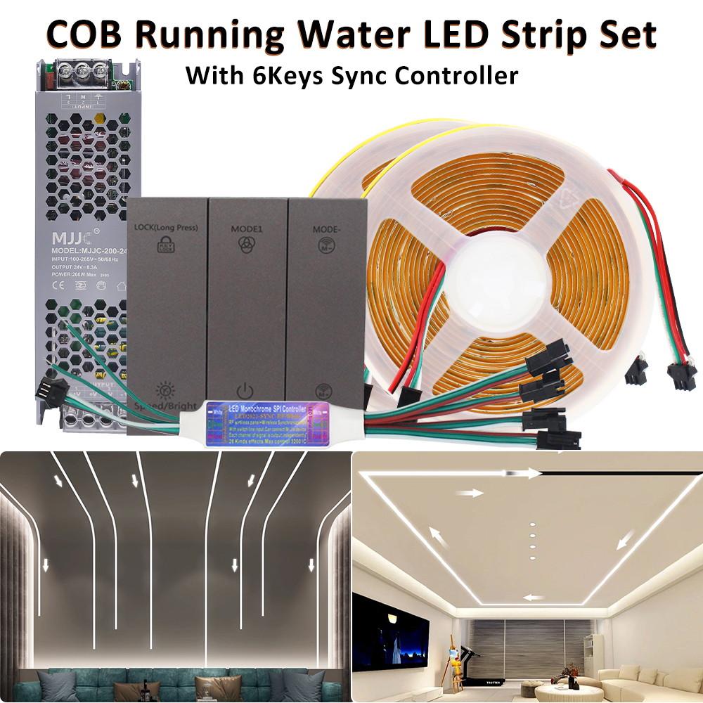 24V COB Horse Race Running Strip Lights WS2811 Flexible Ribbon Work with Home Switch Sync Control LED Tape Lamp 5M 10M 15M 20M