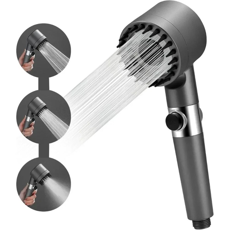 New High Pressure Shower Head Raindrop Faucet 3 Mode Adjustable Spray Filtration System with Massage Brush for Spa Experience