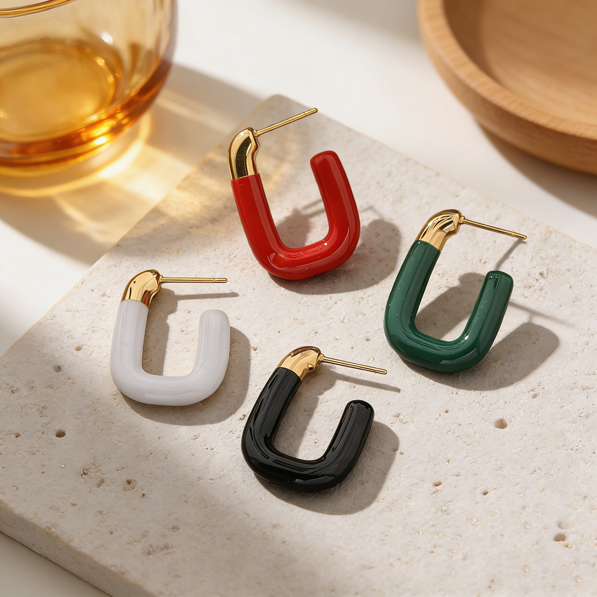 kissmoon Colorful Oil Dripping U-Shape Stainless Steel Gold Color Hoop Earrings for Women Trendy Accessory Party Daily Wear