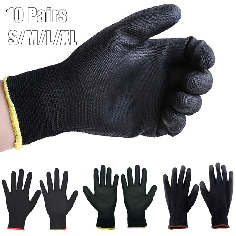 10 pair/20 pcs Coating Nylon PU Work Gloves Safety Non-slip Durable Coating Nylon PU Work Gloves Camping Lock Edge Colour Random
