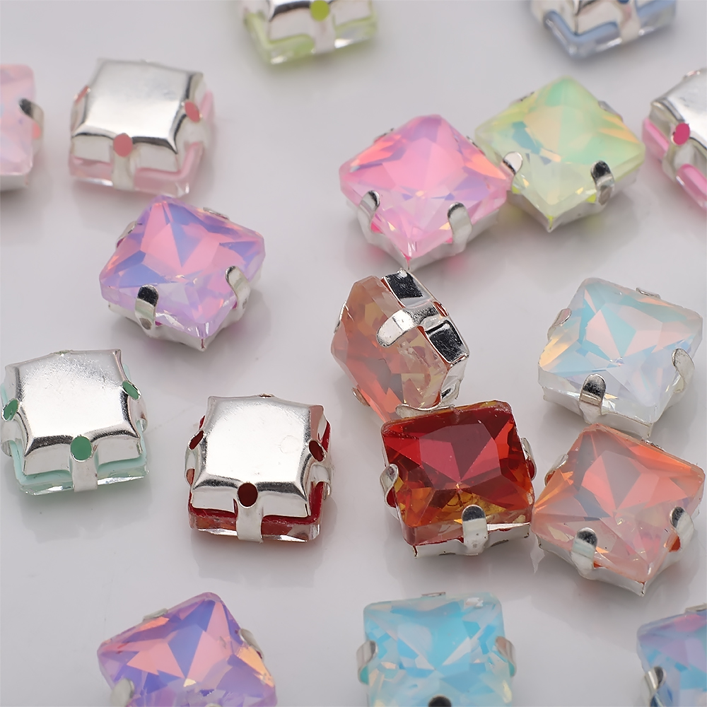 New 8MM 20pcs Square Crystal Buckle Four Hole Claw Drill Edge Hand Sewn Drill DIY Jewelry Accessories, Wedding Dress Materials