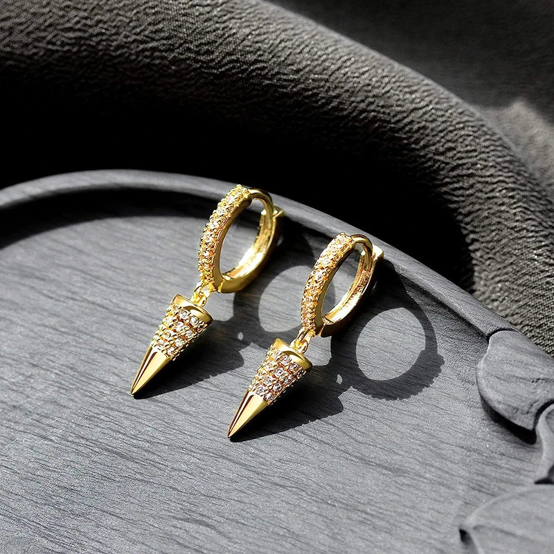 Huitan Luxury Rose Gold Color Hoop Earrings for Women Micro Pave Cz Jewelry Gorgeous Female Engagement Party Accessories