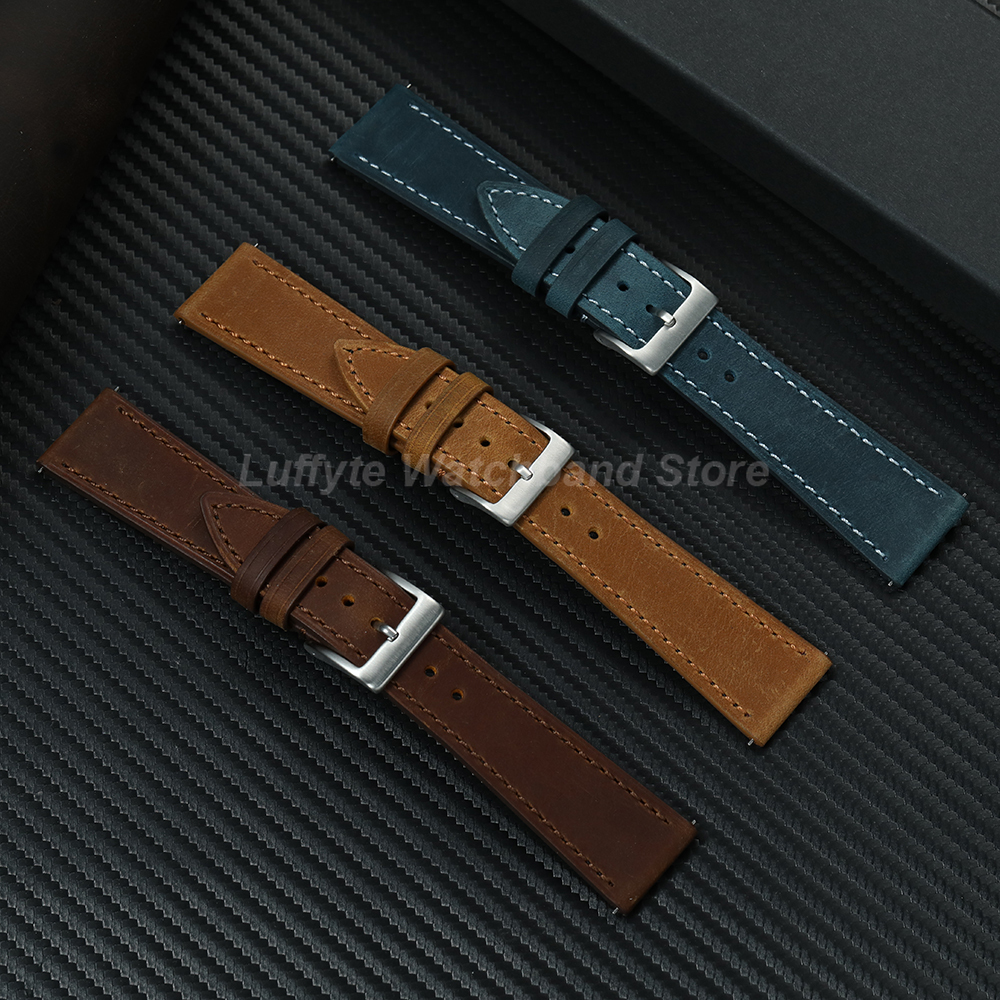Premium Crazy Horse Leather Mens Watch Band Quick Release Design 18mm 19mm 20mm 21mm 22mm Comfortable Wristwatch Strap
