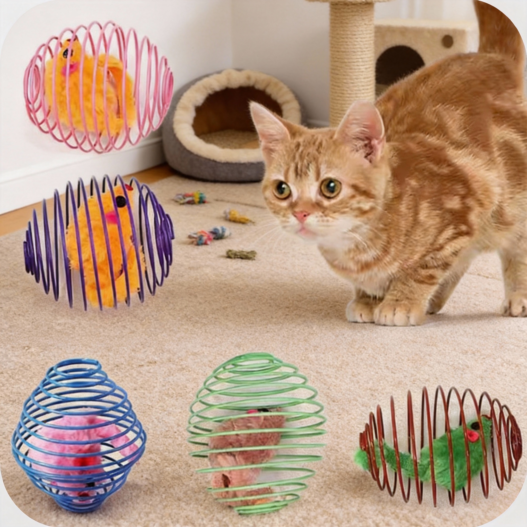 1/3/5/10PCS Cat Toy Balls Funny Stretchable Kitten Springs Toys Interactive Caged Rats Rolling Balls 1pc Random Color Cat Supply