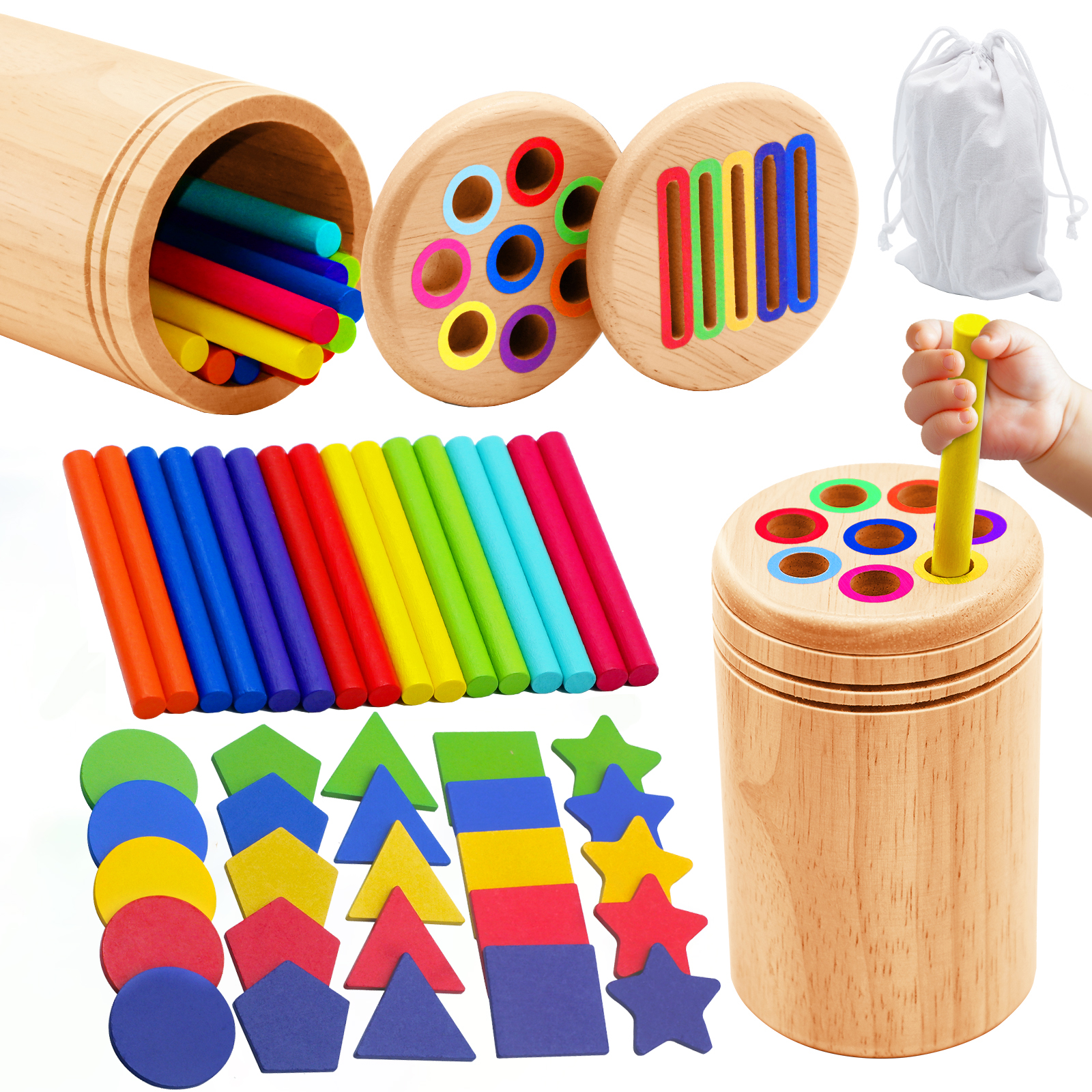 Montessori Toys Wooden Color Sorting Toys Fine Motor Skills Sensory Matching Games Educational Kid Toys For 1-3 Year Old 3+