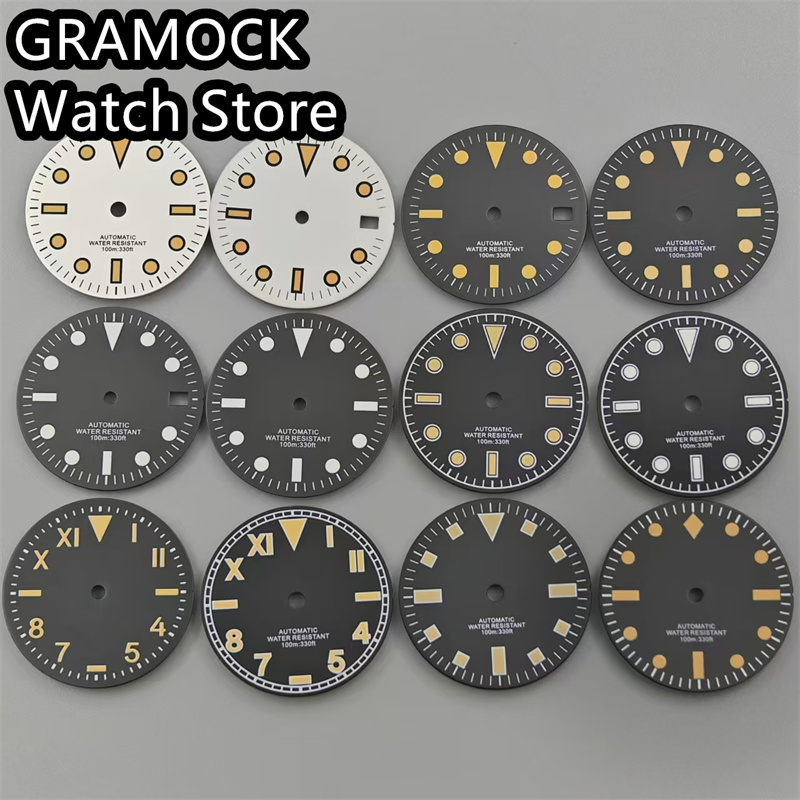 GRAMOCK 29MM Watch Dial Face Accessories Pearl Dial Green Luminous Fit NH35 NH36 ETA2824 2836 Miyota8215 Mingzhu DG Movement
