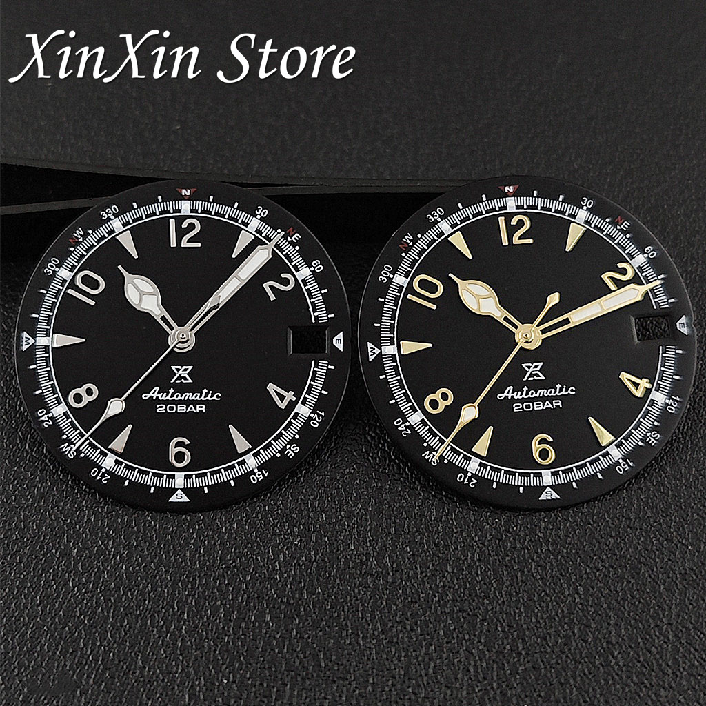 NH35 SKX Mod Dials Matte 28.5mm Retro Watch Dial With Hands Green Luminous For NH35 NH36 4R 7S Movement Watch Faces Accessories